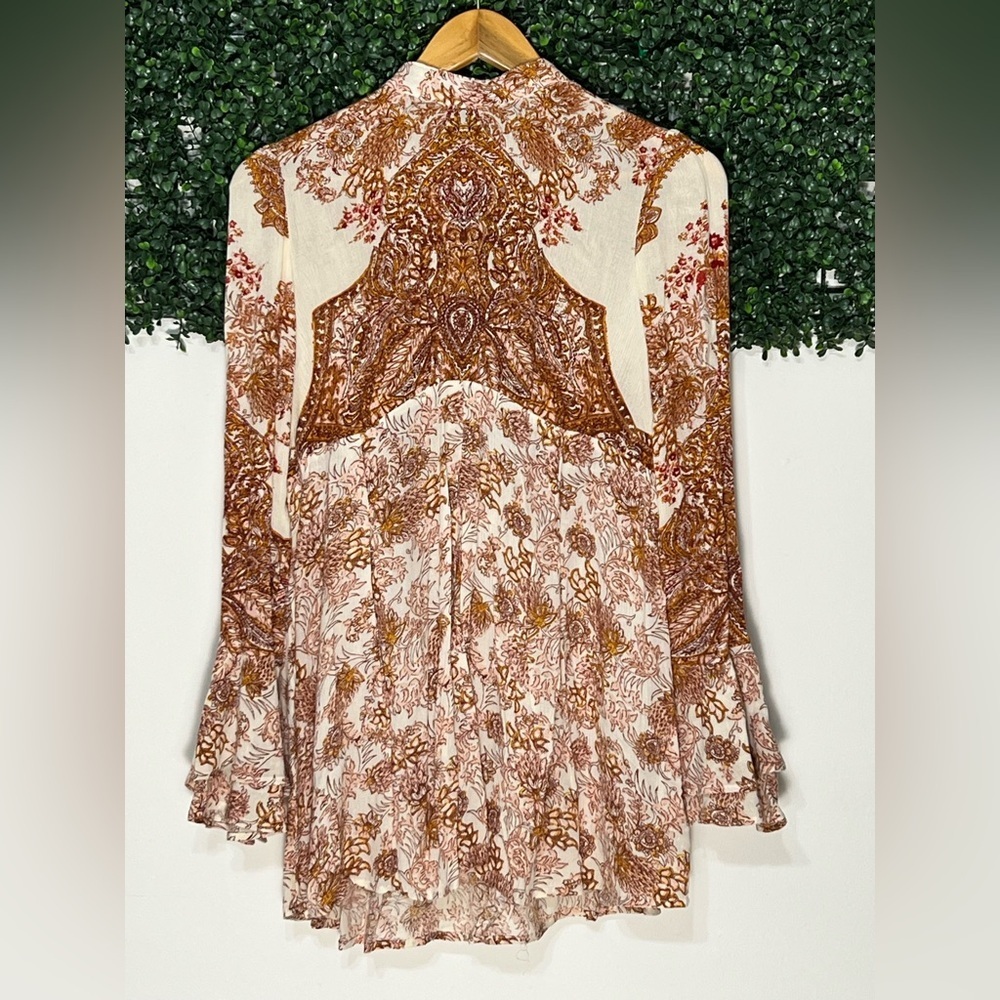 Free People Lady Luck tunic top or mini dress high neck bell sleeve size small - Picture 1 of 11